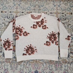 Knox Rose Women's Cable Knit Dusty Floral Cream Peach Brown Pullover Sweater XS